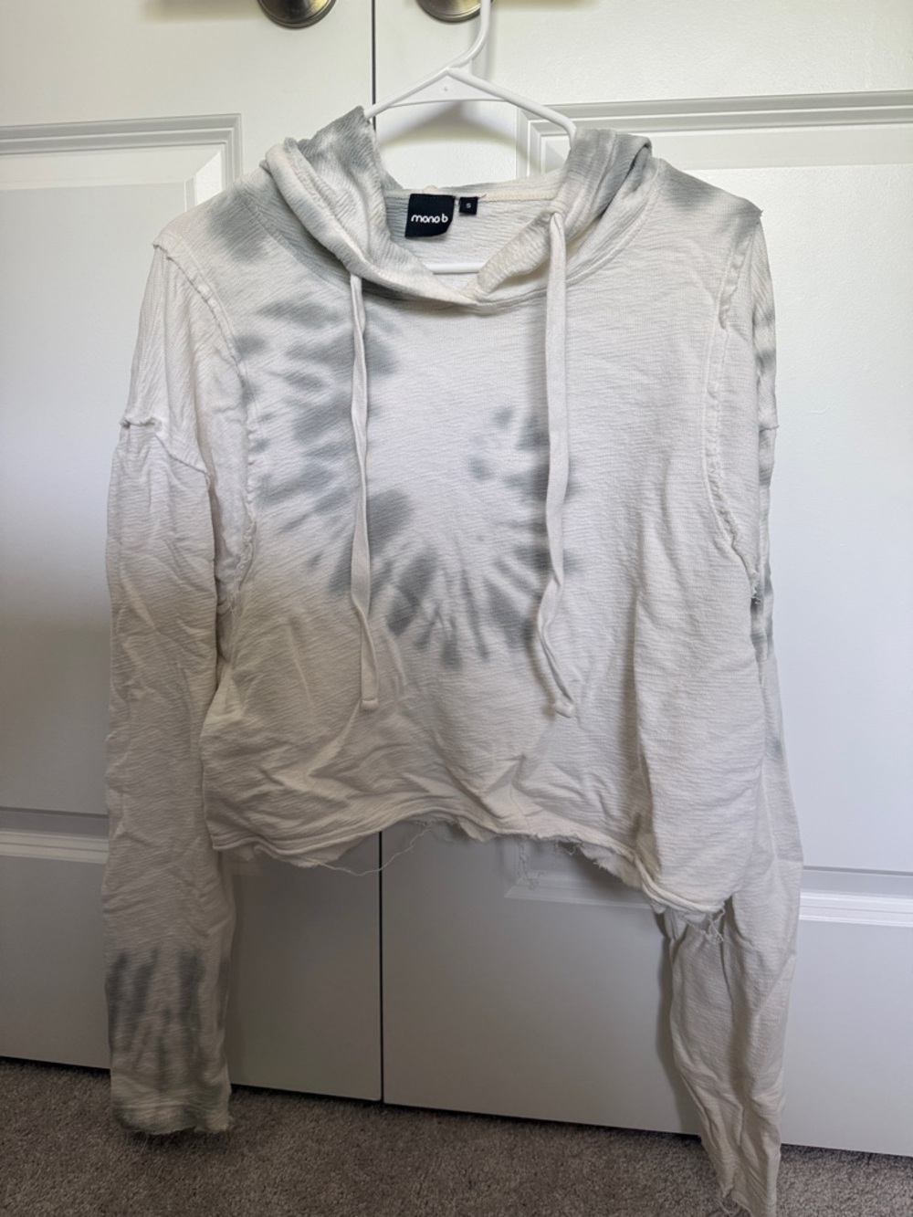Mono B Cream & Gray Tie-Dye Cropped Hoodie